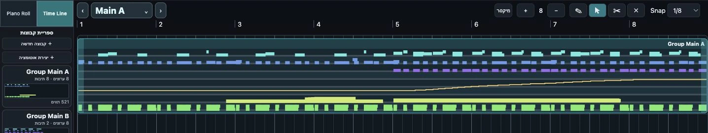 Time Line — קבוצת מקצב מלאה לאורך שמונה תיבות.